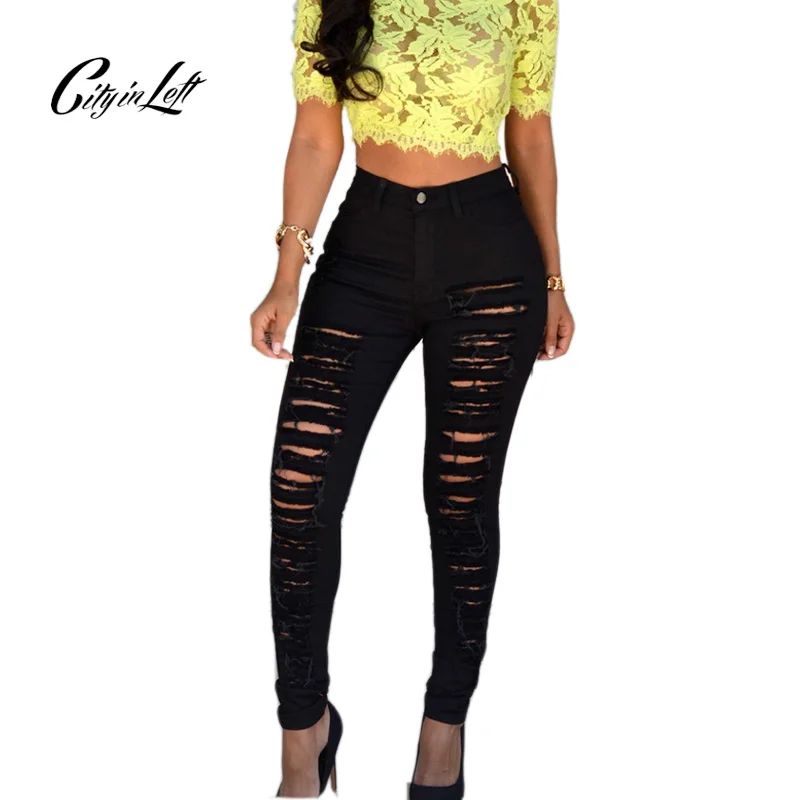 

City 2017 Distressed Jeans Denim Pants Fashion Hole Women Summer Style Ripped Holes Harem Slim Boyfriend Vintage Jeans M-125