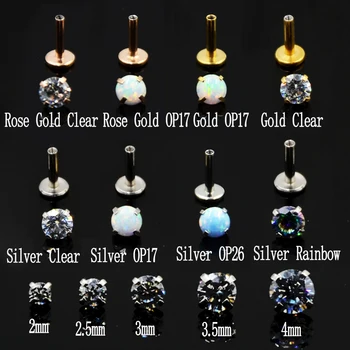 

BOG-1 Piece 16G Opal&Zircon Internally Threaded prong set with flat bottom not ball Ear Tragus Cartilage Earring Labret Stud