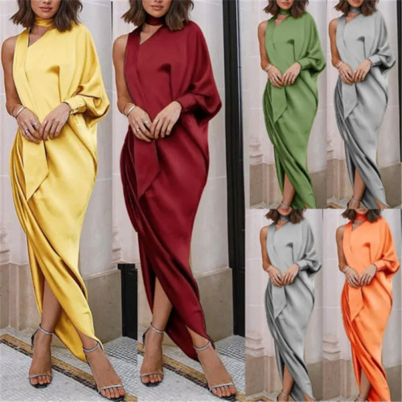 

New Women's Long Maxi Dress Split Evening Party Solid Dress Summer Elegant Ladies Casual Formal Dress Gown