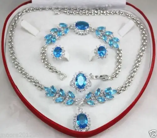 

j00284 Charming set! light blue crysta Silver chain Necklace Bracelet Earring Ring