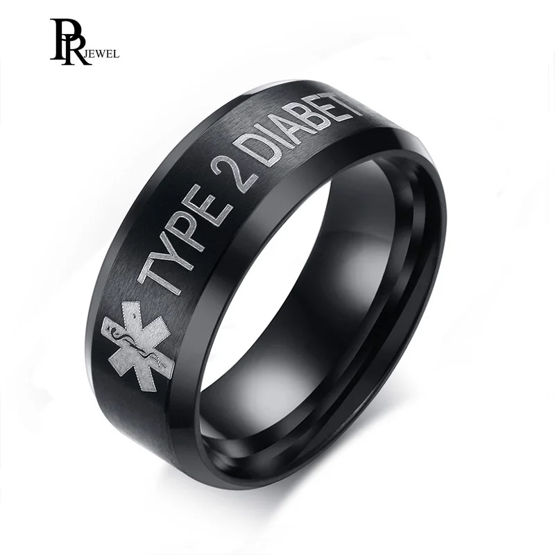 

TYPE 2 DIABETES Disease Named Medical Alert ID Ring Stainless Steel Identification Rings for Men Women