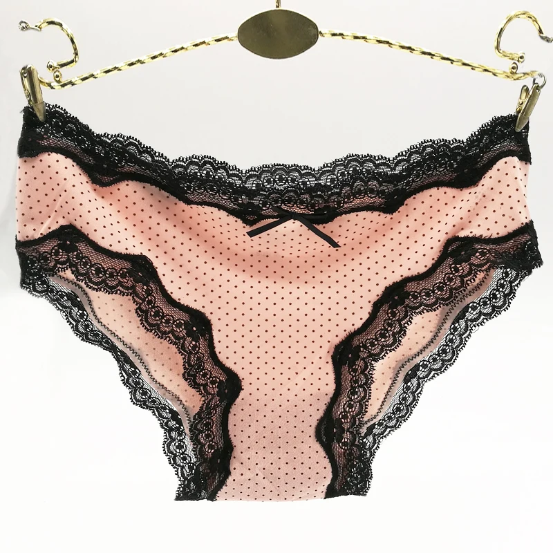 

1 Pieces Dot Cure Lace Briefs Underwear Woman Striped Lingerie Low Waist Cotton White Pink New Good Quality Soft Female Panties
