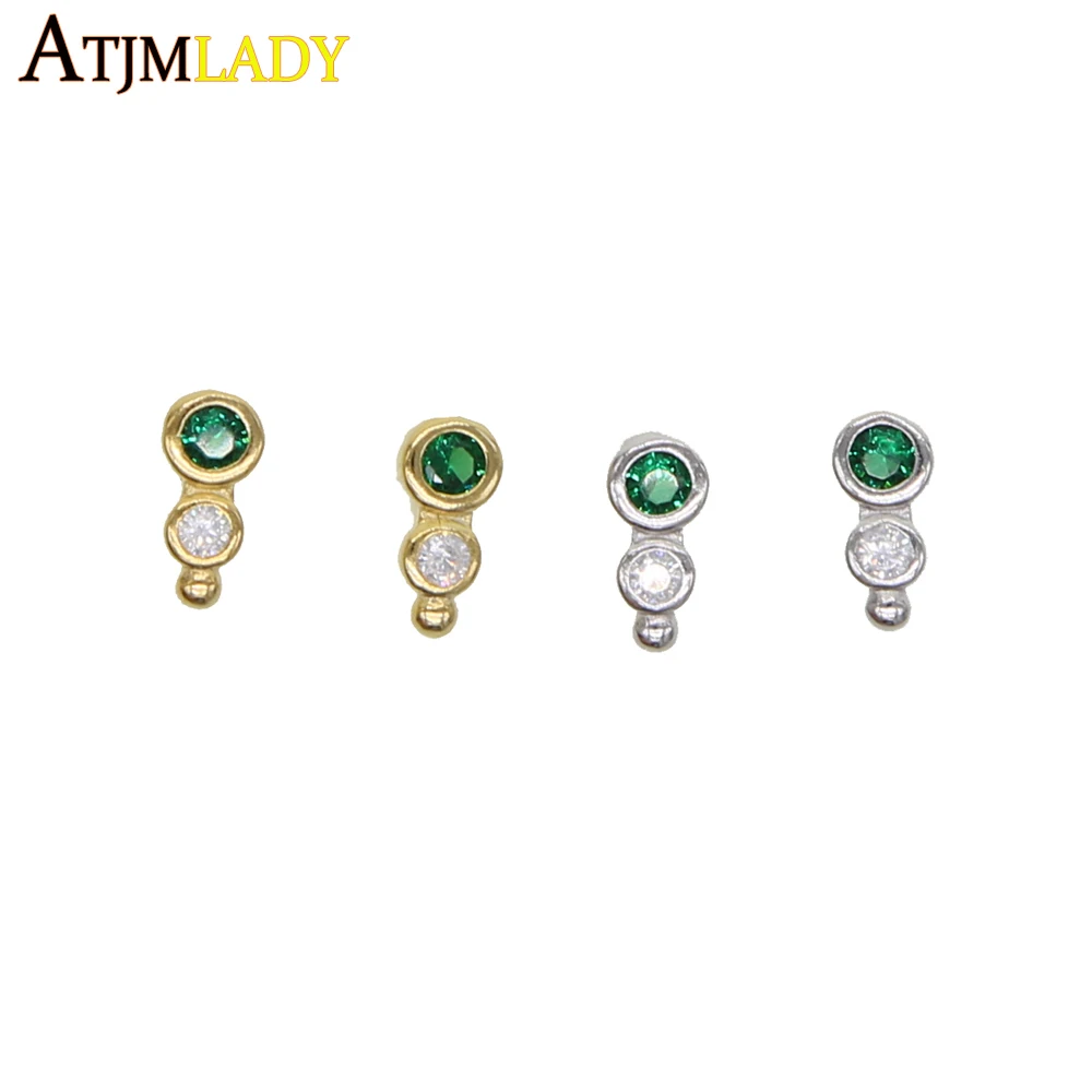 Милая очаровательная девушка ювелирные изделия многоцветный кубический цирконий зеленый белый серьги-гвоздики из Кубического циркония 925 стерлингового серебра нежные мини ювелирные изделия