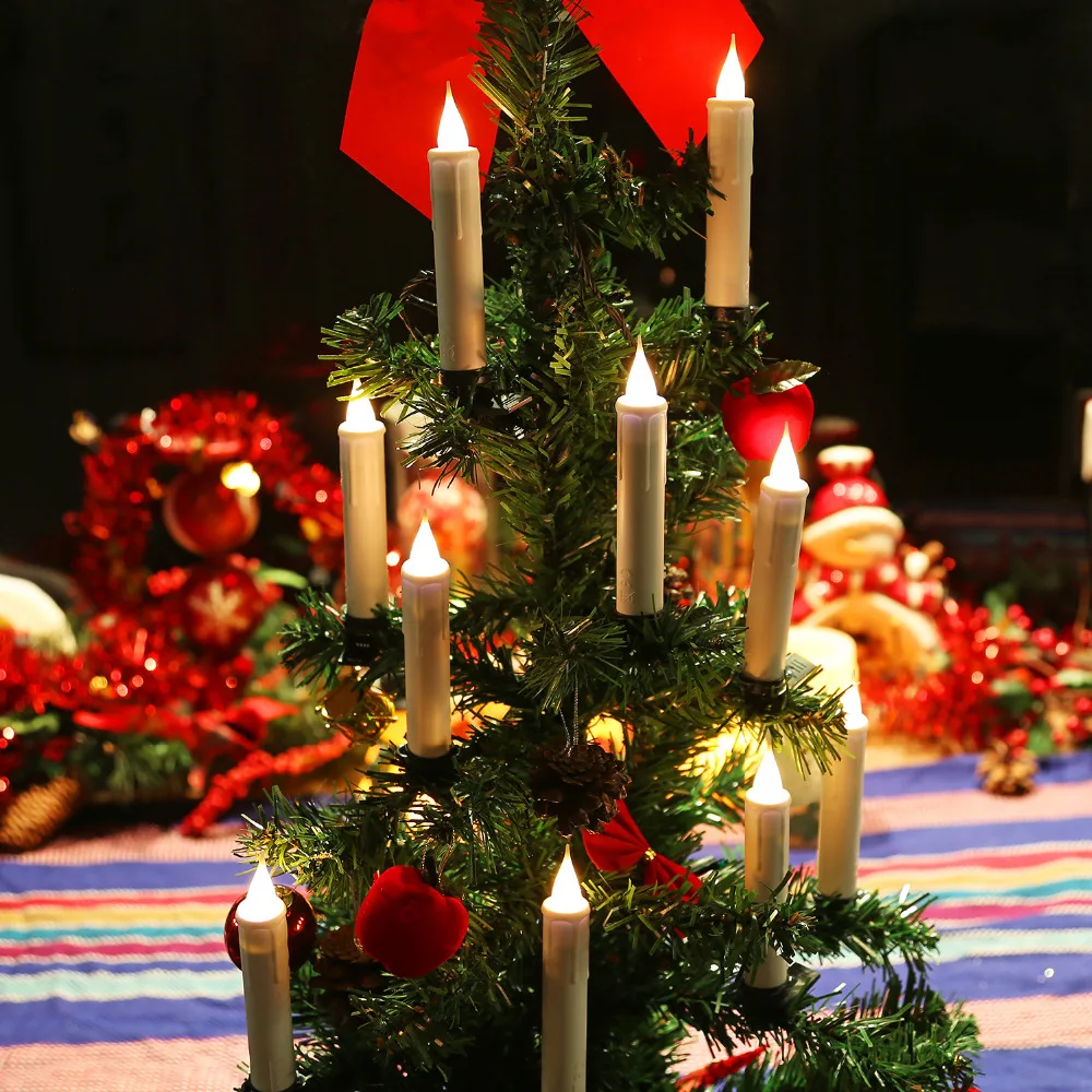 Новогодняя декоративная лампа Свеча на батарейках с таймером и пультом 10 шт.|tree
