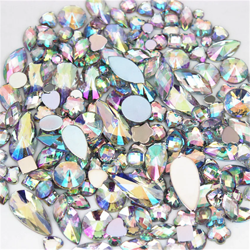 18g About 300pcs Mixed Shape Sizes AB Acrylic Rhinestones 3D Nail Art Rhinestones Non Hotfix Flatback Stones Decorations MC4000