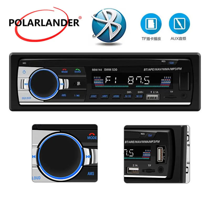 1 Din " lcd AUX 530 MP3 аудио автомобильный радиоприемник проигрыватель RCA USB 2,1 Bluetooth 4,0 FM пульт дистанционного управления U диск в тире DC 12 В стерео