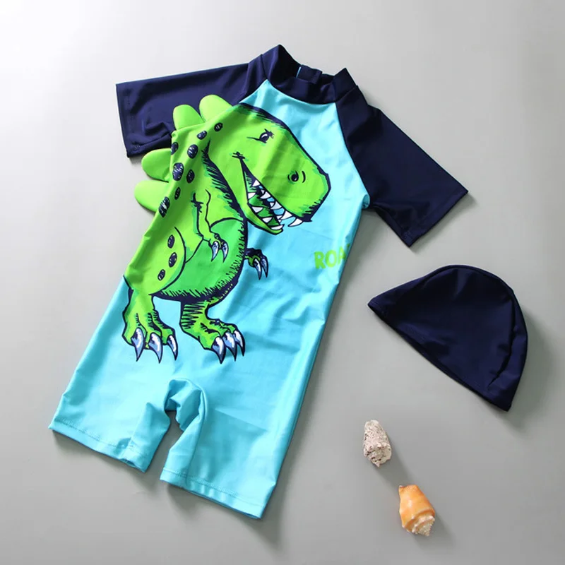 

Kids Swimsuit Set One Piece With Hat Boys Dinosaur Swimwear Sunscreen Baby Infant Cute Swimming Accessories