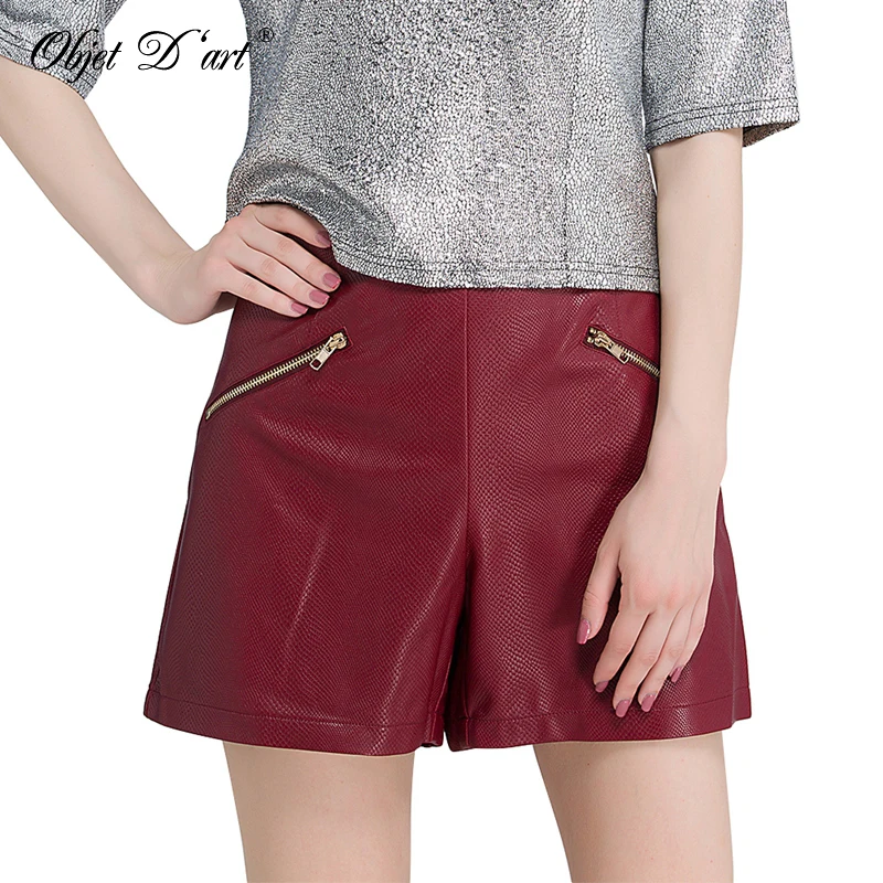 2018 Brand New Autumn Winter Female Leather Shorts Slim Casual Loose Mid Waist Shorts PU Zipper