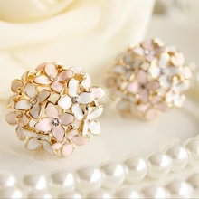 Сусальное золото цветок пирсинг, серёжки-гвоздики серьги букле Для женщин модные праздничные ювелирные изделия женское украшение Прямая