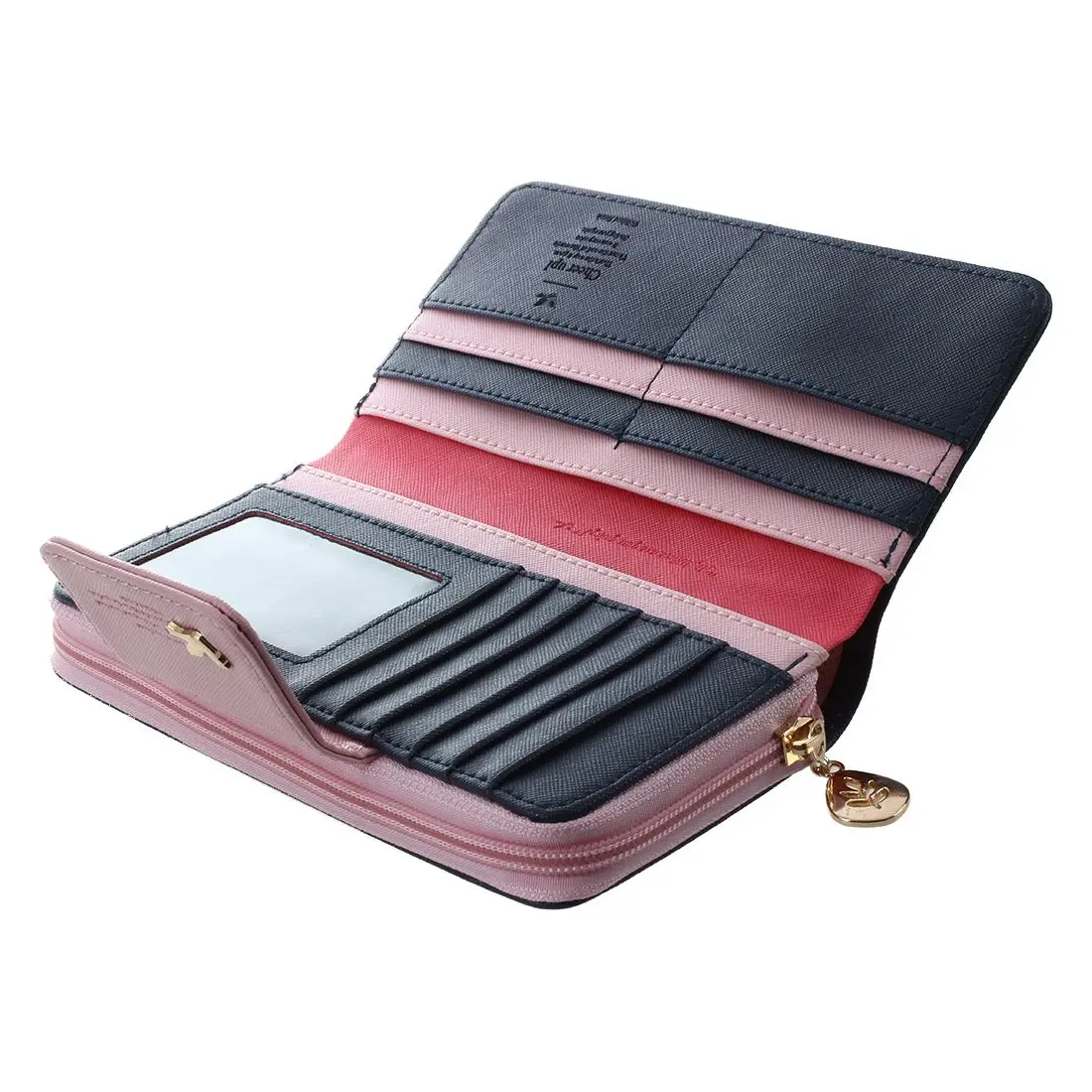 

Women's clutch wallet Long Zipper PU leather purse pink-blue office