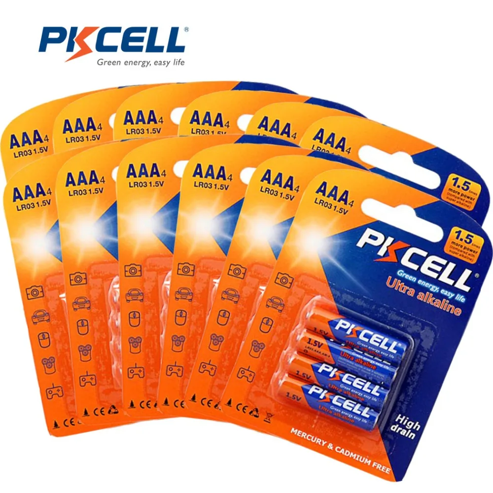 PKCELL 1.5V LR03 AAA Batteries Alkaline Single Use E92 AM4 MX2400 3A ...