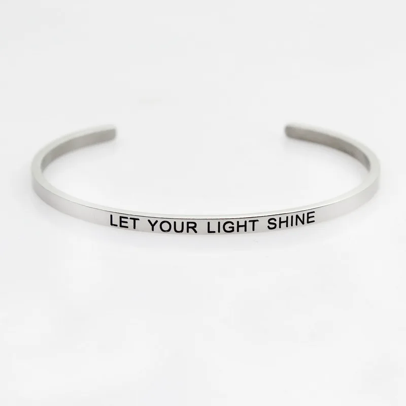 New Silver Stainless Steel Bangle Engraved Positive Inspirational Quote Hand Stamped Cuff Mantra Bracelets For Men Women