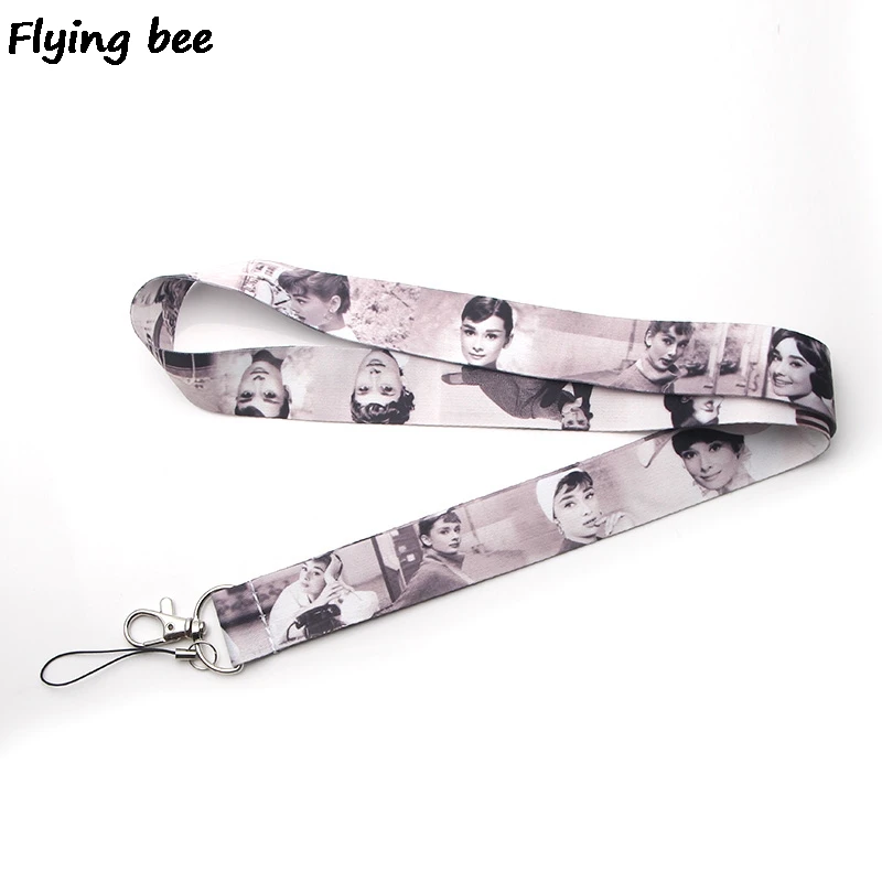 

Flyingbee Audrey Hepburn Keychain lanyard Badge Lanyards Mobile Phone Rope Keyring Key Lanyard Neck Strap Accessories X0256