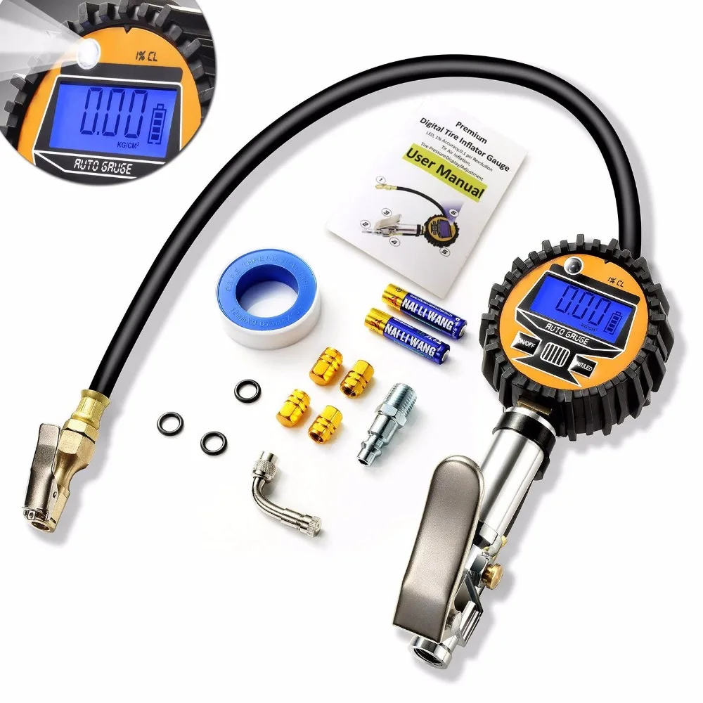 

Digital Tire Pressure Gauge 250psi Tire Inflator Gauge Air Compressor Accessories with Rubber Hose and Quick Connect for Car