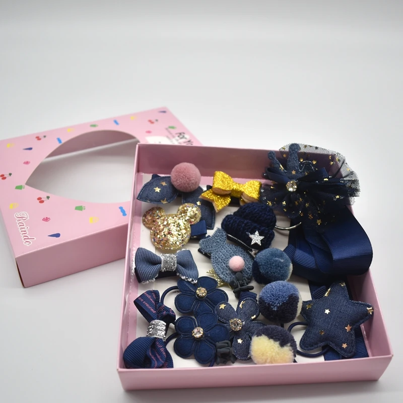 18 Pcs/Box New Kids Children Accessories Hairpins Barrettes Baby Fabric Bow Flower Headwear Hair clips Girls Headdress