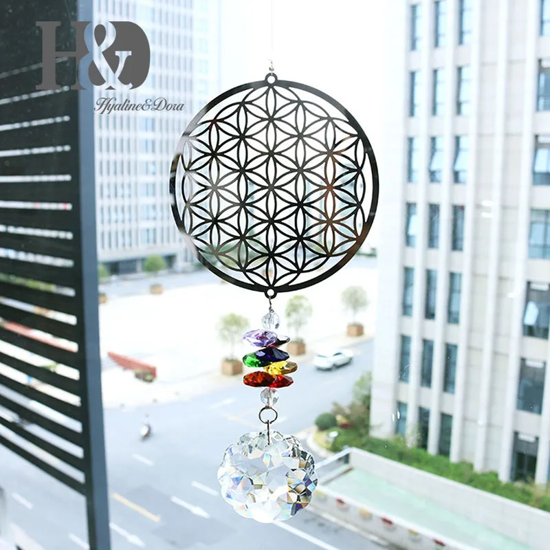 H&D Crystal Suncatcher Rainbow Maker Life of Sunflower Rainbow Hanging Sun Catcher for Window Lucky Gifts For Birthday sun catcher crystal pendant sun catchers window ornament