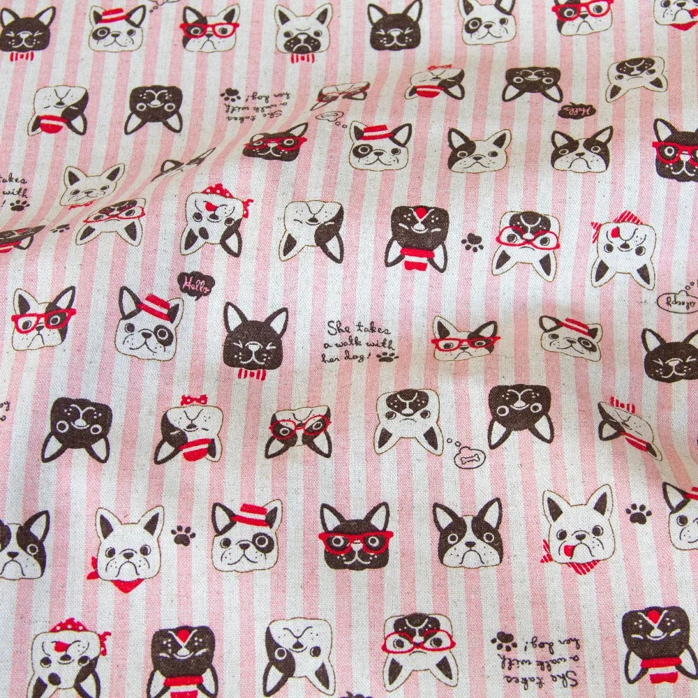 

50cm*110cm Japanese Cotton Linen Canvas Fabric DIY Patchwork Fabric Bulldog B