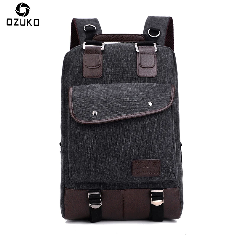 

OZUKO Men's Backpack Vintage Multi-function Canvas Rucksack Laptop Travel Bags Schoolbag Back Pack for Teenage Women Backpacks
