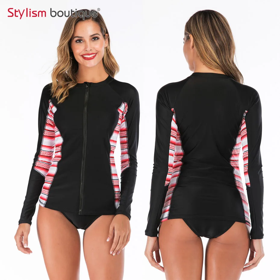 

2019 Printed Rash Guard Women 2 Pieces Swimsuit Long Sleeve Swimwear Rashguard Separate Bathing Suit Surfing Shirt with Bottom