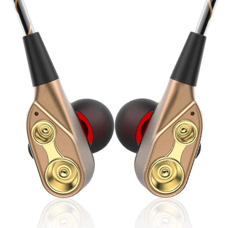 gold double dynamic hifi  earphone sport 2