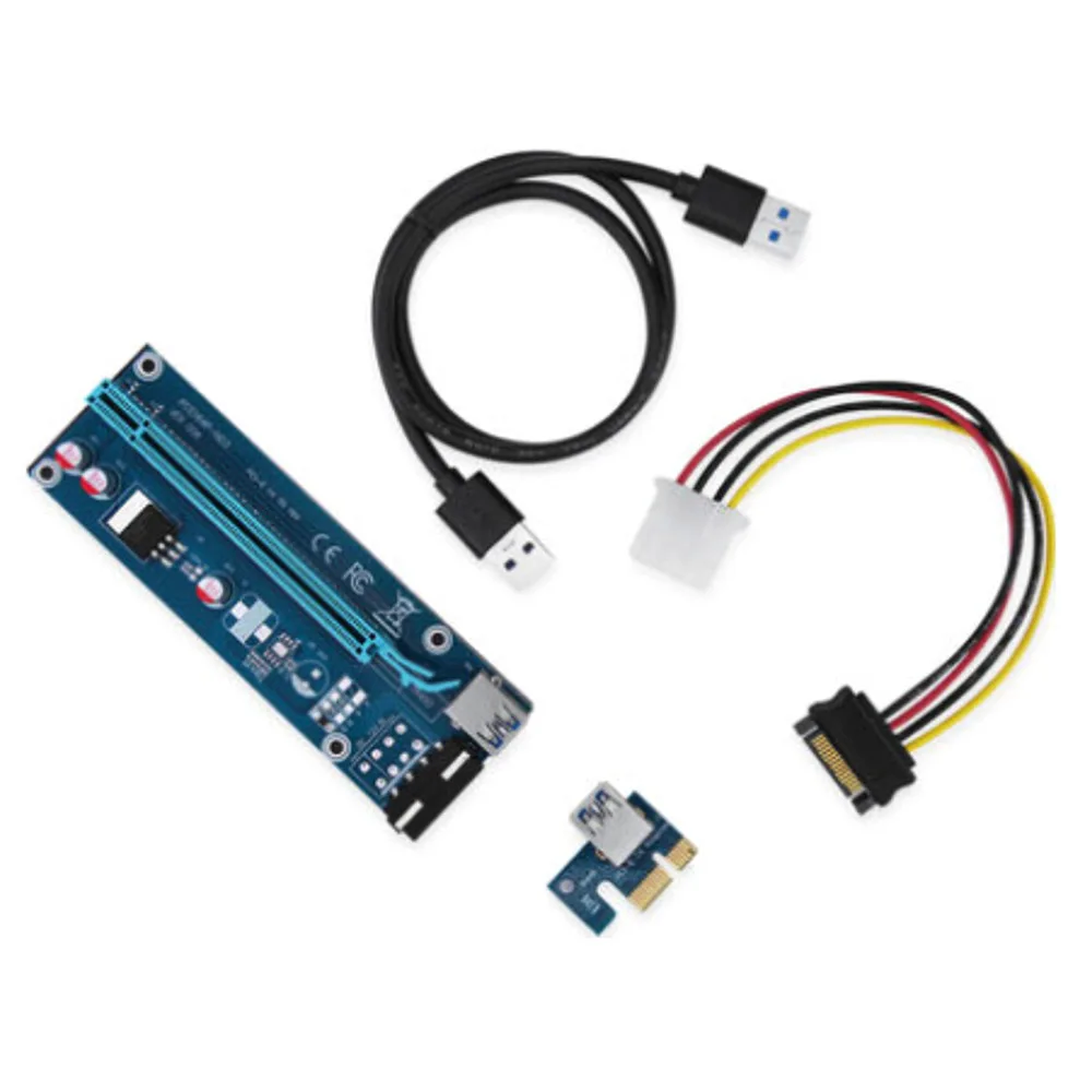 

PCI-E Riser Express 1X to 16X Riser Card 4pin USB 3.0 PCI-E Riser Extender Cable with Power Supply for Bitcoin Miner Mining
