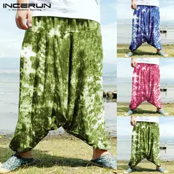 Хип-хоп стиль большой размер 5XL летние крестообразные брюки шаровары мужские брюки Tie Dye широкие ноги мешковатые падение промежности