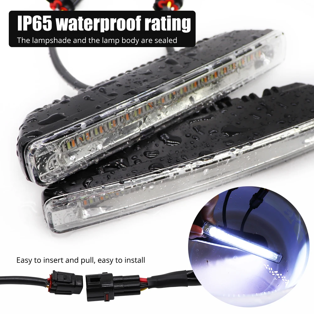LED DRL 주간 주행등, 방향 지시등, 흐르는 조명, 안개등, 12V 방수, 흰색 DRL 라이트, 노란색 회전, 파란색 주행 램프