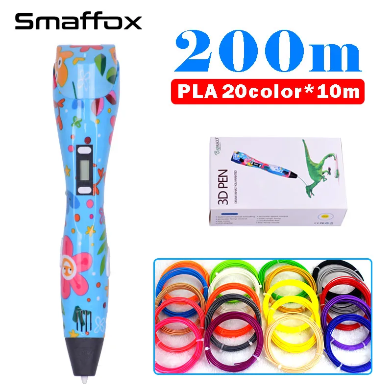 

SMAFFOX 3D pen k3 200meter 1.75mm abs filament creative education gift for kids 3D printing pen with lcd display diy drawing pen
