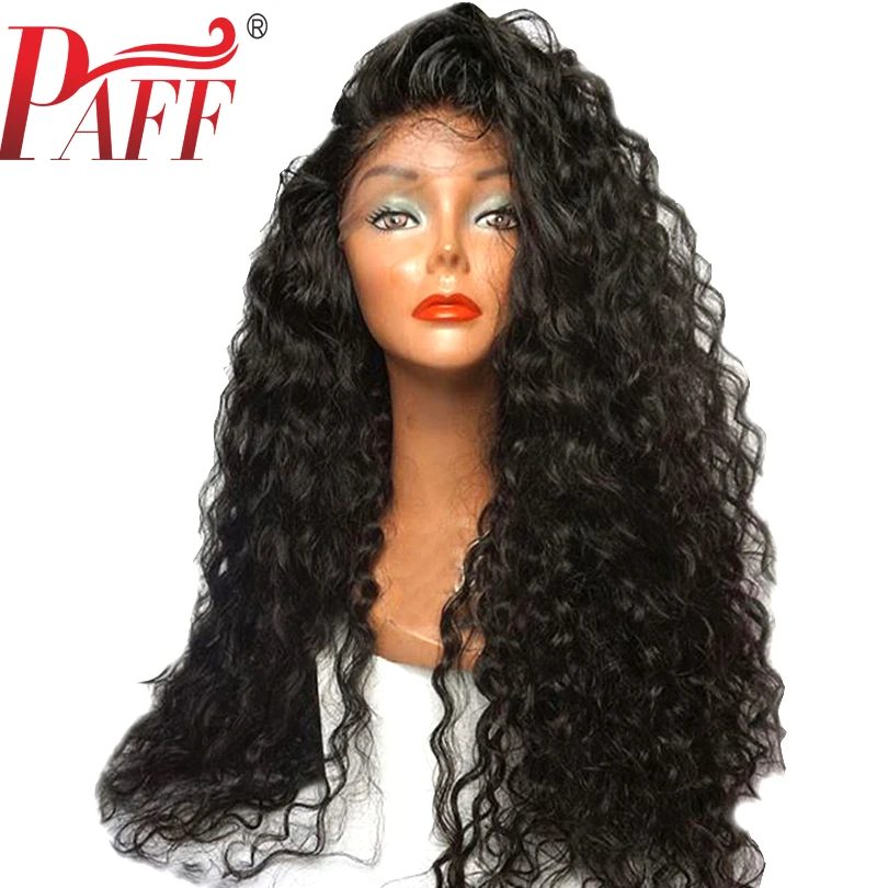 PAFF Kinky Curly Full Lace Human Hair Wigs Natural Black 10"-34" Brazilian Remy Hair Pre Plucked Bleached Knots Baby Hair