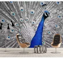 Custom 3D Wallpaper Modern Simple Aesthetic Blue Peacock Open Background Wall Painting - Silk Waterproof Material Custom 3D Wallpaper Modern Simple Aesthetic Blue Peacock Open Background Wall Painting - Silk Waterproof Material