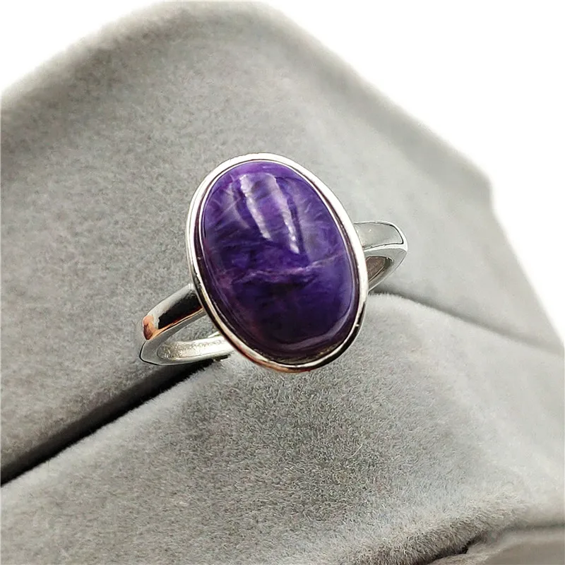 

Newly Natural Purple Charoite Ring 925 Silver Adjustable All Size Reiki Woman Best Beads 14x10mm Charoite Drop Shipping AAAAA