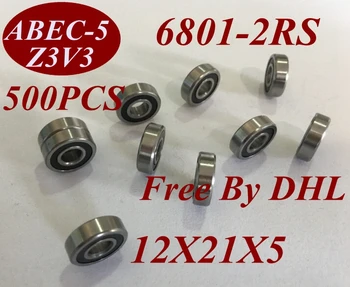 

500Pcs 6801RS 6801RZ 6801 2RS 6801-2RS 12X21X5 MM 12*21*5 MM Miniature roller shaft motor deep groove Ball Bearing tools
