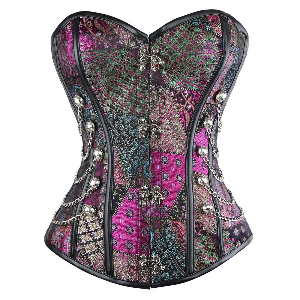 Waist Overbust Corset Steel Boned Corset Top Purple Floral Steampunk