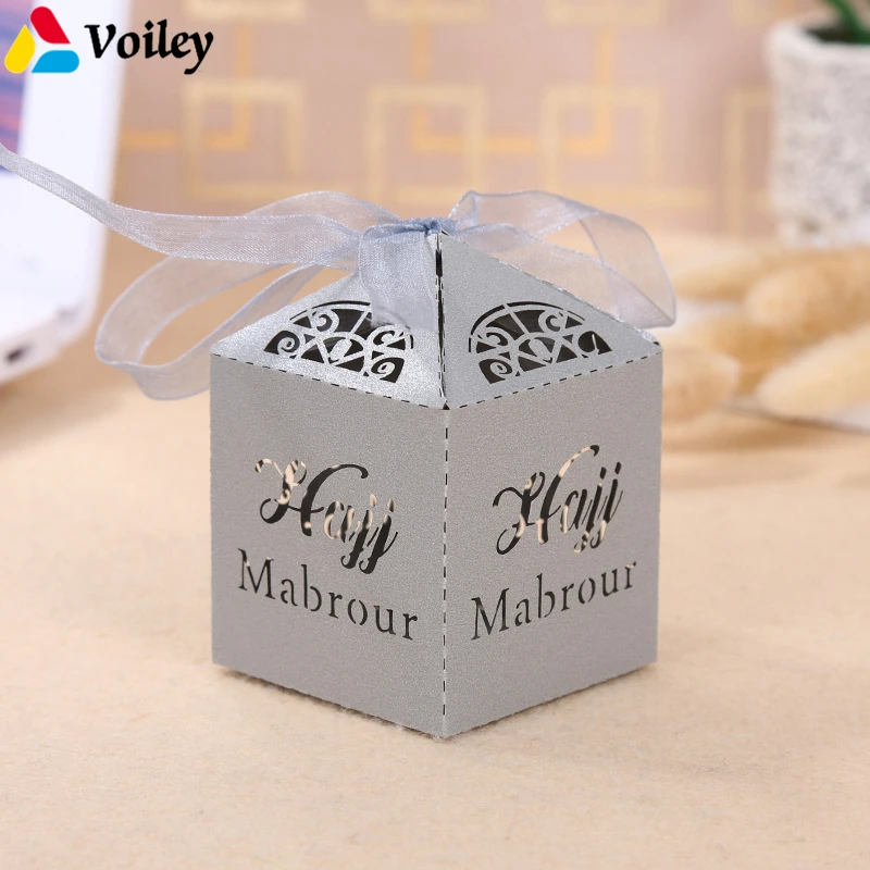 

VOILEY 50PCS Laser Cut EID Mubarak Box Gold Pearl Paper Gift Box EID Mubarak Candy Box Ramadan Gift for EID Mubarak Decoration,L