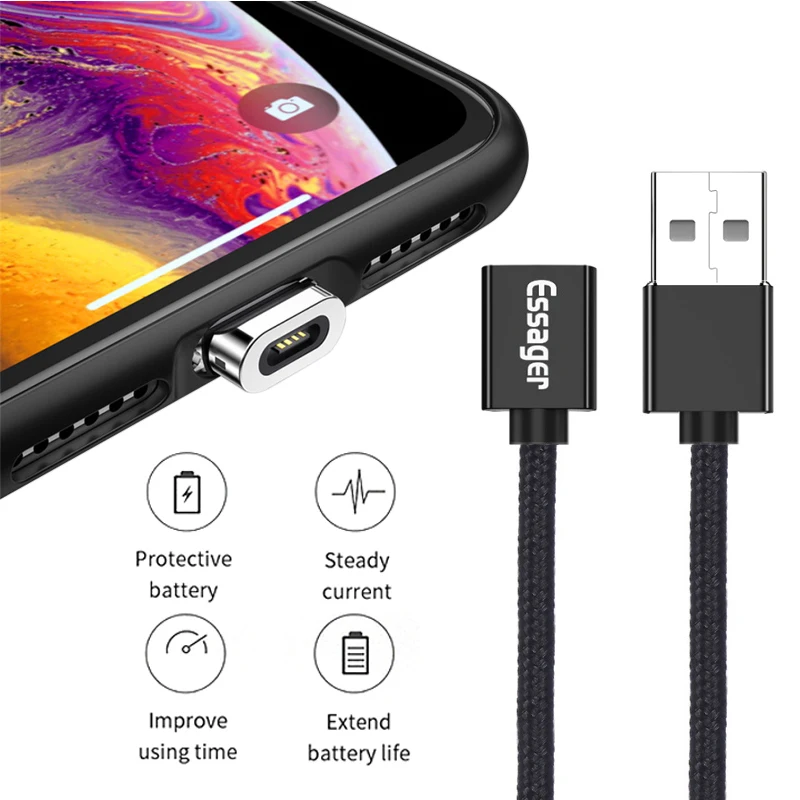 Micro USB кабель Essager магнитное зарядное устройство для samsung Xiaomi huawei iphone Быстрая зарядка Магнитный зарядный кабель для передачи данных кабель Microusb