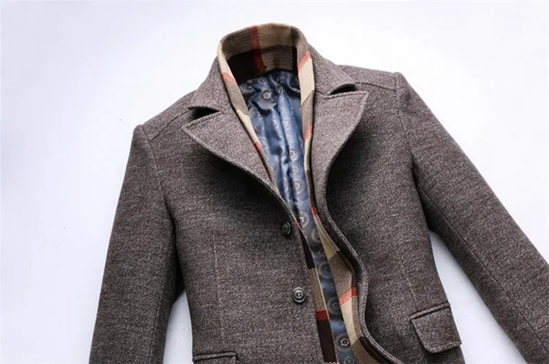 Зимняя шерстяная Мужская куртка, высококачественное шерстяное пальто, модное повседневное деловое Мужское пальто, куртка, Мужское пальто с воротником-шарфом