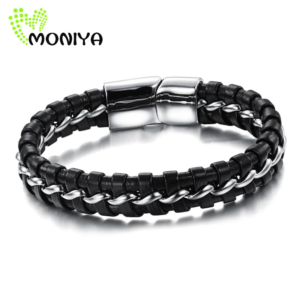 Moniya Punk Rock Wrap Bracelet Men Leather Bangle Cocktail Party White Fashion Jewelry Father's Day Valentines Gift HB898 |