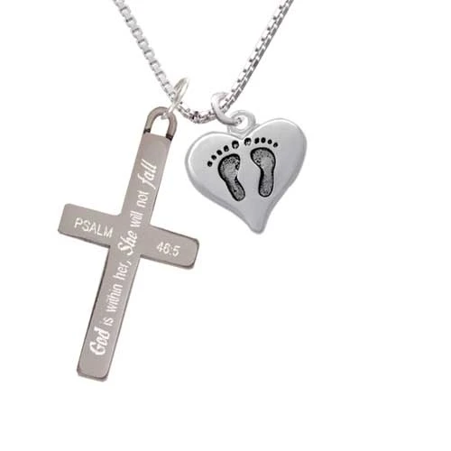 Heart with Baby Feet - She will not Fall - Cross Necklace (1)