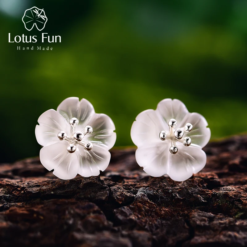 Женские серьги гвоздики Lotus Fun из настоящего серебра 925 пробы с натуральными кристаллами ювелирные украшения
