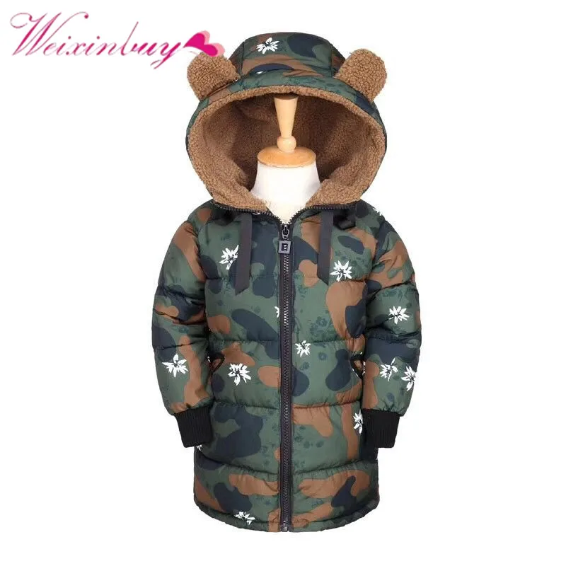 

Warm kids down jacket for Lambskin Printed Colored Camouflage coat cold winter jackets Coat Long Pattern Child girls Clothes