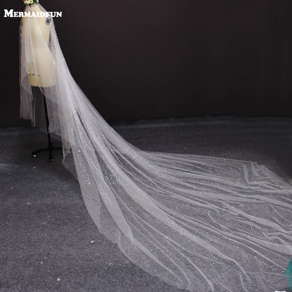 Фата свадебная Однослойная без гребня 4 м с блестками|tulle wedding veil|wedding veilone layer veils |