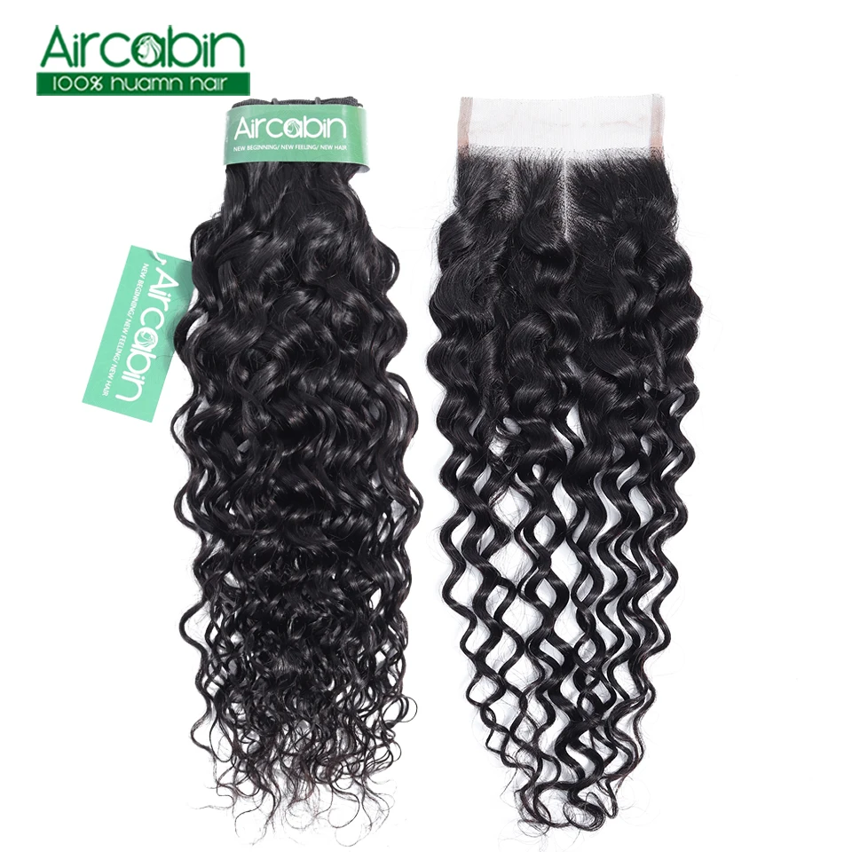 

Malaysian Water Wave Human Hair Bundles With Closure 3/4 Bundles With Closure NonRemy Hair Extensions Middle Free Closure