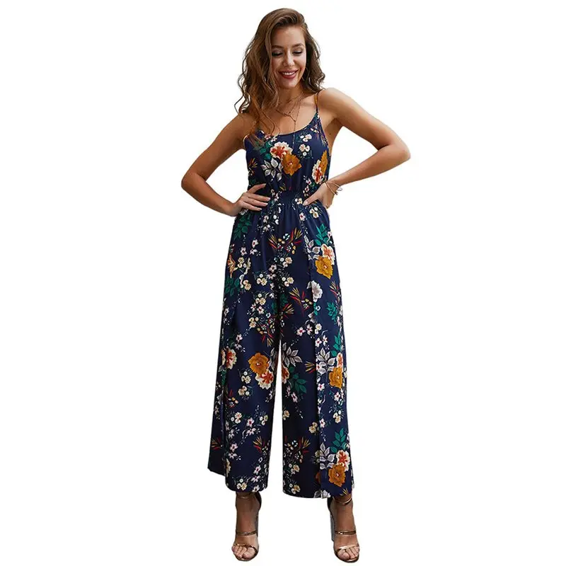 Sexy Club Travel Beach Party Women Jumpsuits Casual Plus Size Blue Elegant Strapless Loose Thin Floral Print OL Ladies Rompers Sexy Club Travel Beach Party Women Jumpsuits Casual Plus Size Blue Elegant Strapless Loose Thin Floral Print OL Ladies Rompers