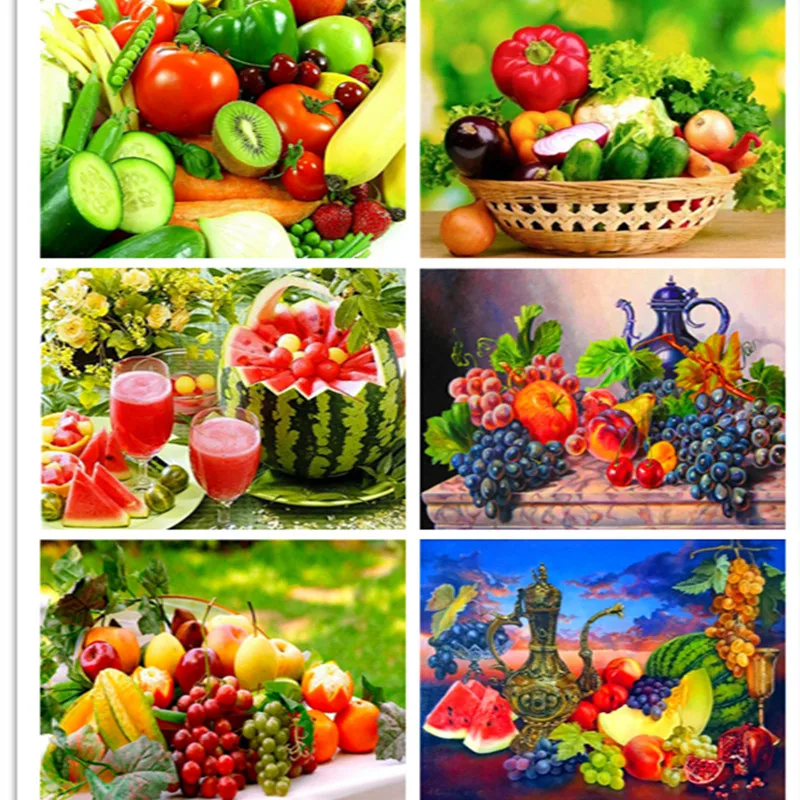 

NEW Fruit Diamond Embroidery Kitchen Wall Decor Rubik's Cube Square Diamond Painting Crystal Mosaic Picture of Rhinestone