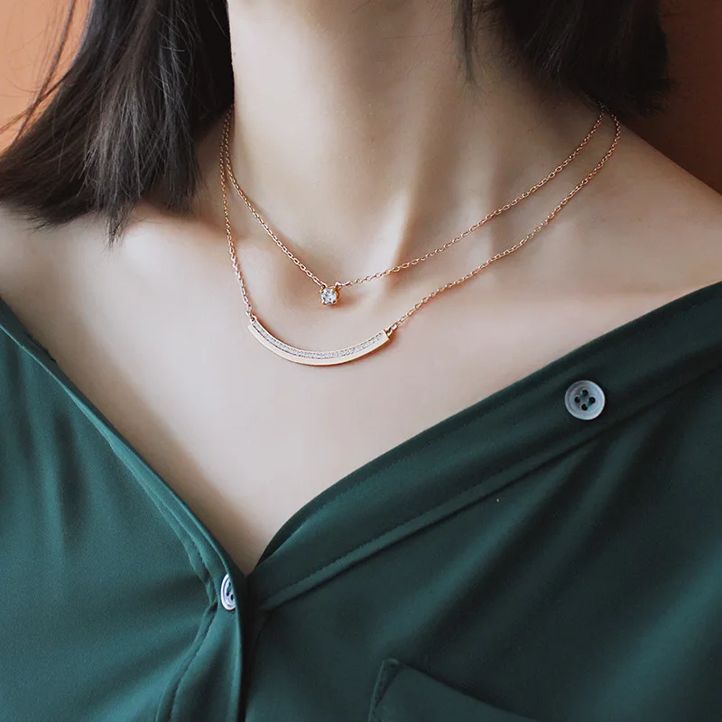 

WKOUD EAM Jewelry / 2018 New Fashion Temperament Micro-inlaid Zircon Double-layer Clavicle Necklace Women's Accessories S#N360