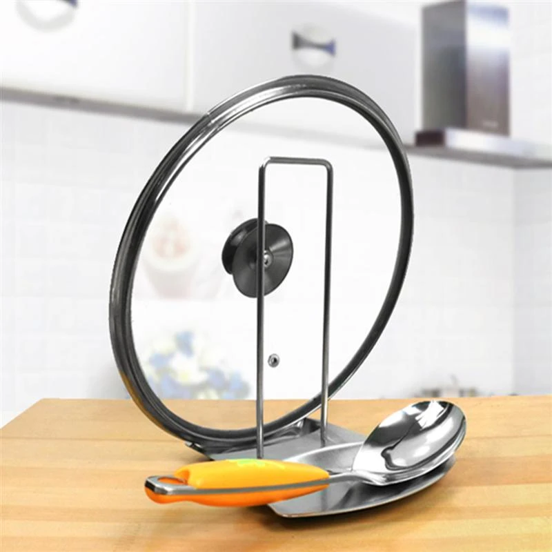 Stainless Steel Lid Spoon Rest Holder Pan Stand Pot Cover Rack Kitchen Tool New