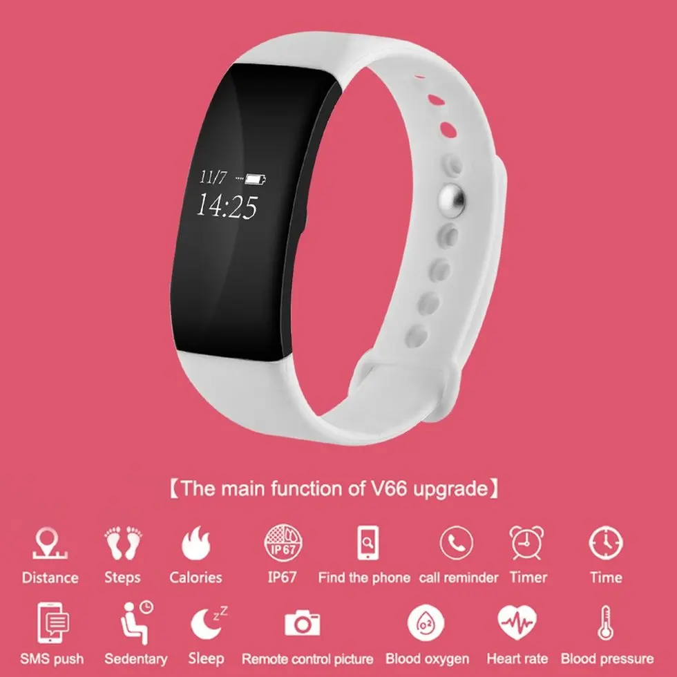 

5pcs Bluetooth Waterproof Heart Rate Smart Bracelet Watch Message Call Reminder V66