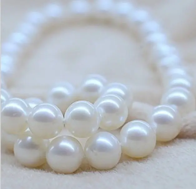 huge 18"12-14mm natural south sea white perfect round pearl necklace 14k