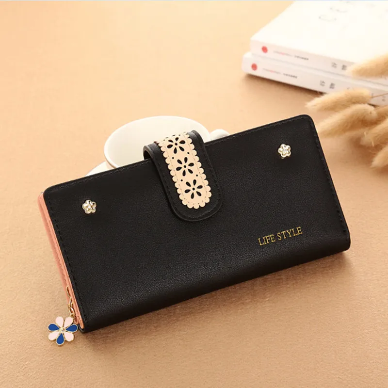 Black Hasp Zipper Women Wallets Good Quality Pu Leather Wallet Female