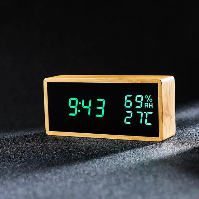 Цифровой Будильник Светодиодный настольный часы температура и сигнализация влажности Часы бамбуковый контроль звука кварцевые спальня гостиная современный - Цвет: B